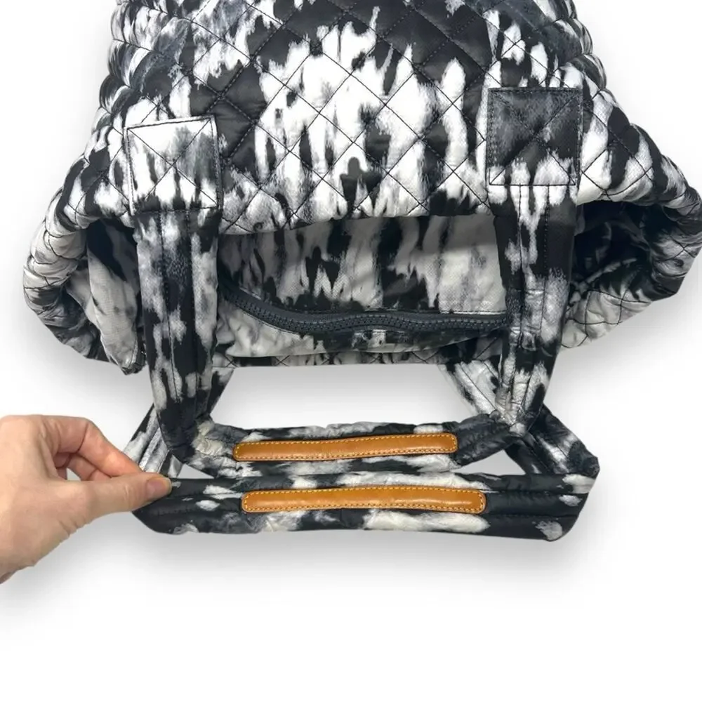 MZ Wallace Metro Tote in Wave Tie Dye Black Gray White Zipper Quilted Bag